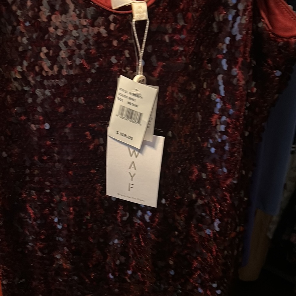 WAYF NWT Wine-Burgundyspaghetti strap sequence, mini dress SZ: Medium - Picture 9 of 9